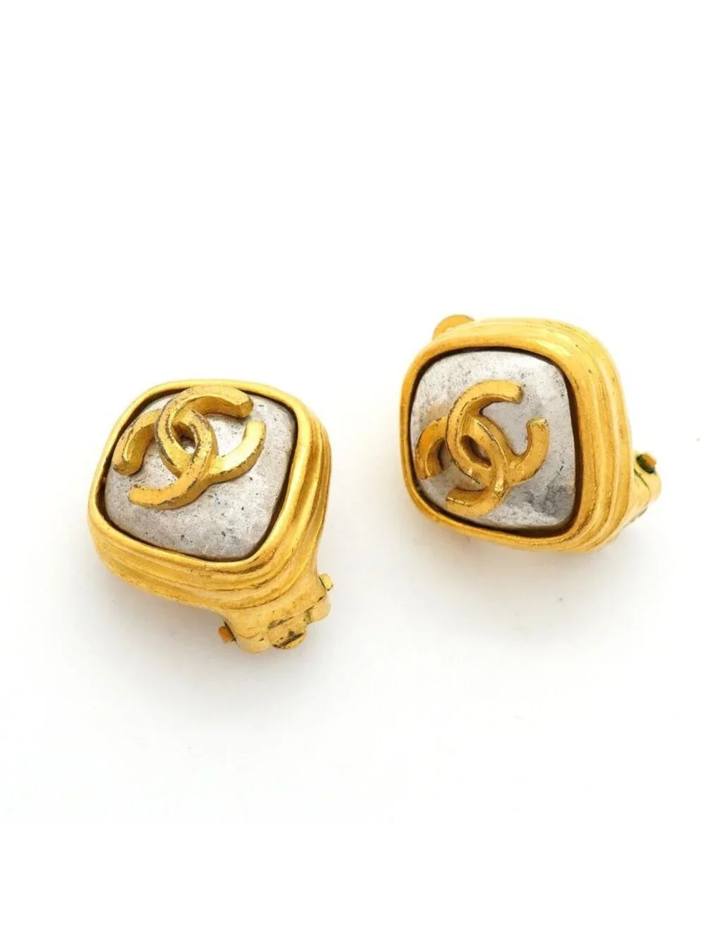 Chanel Earrings Vintage CC Logo Gold Plated Silver
